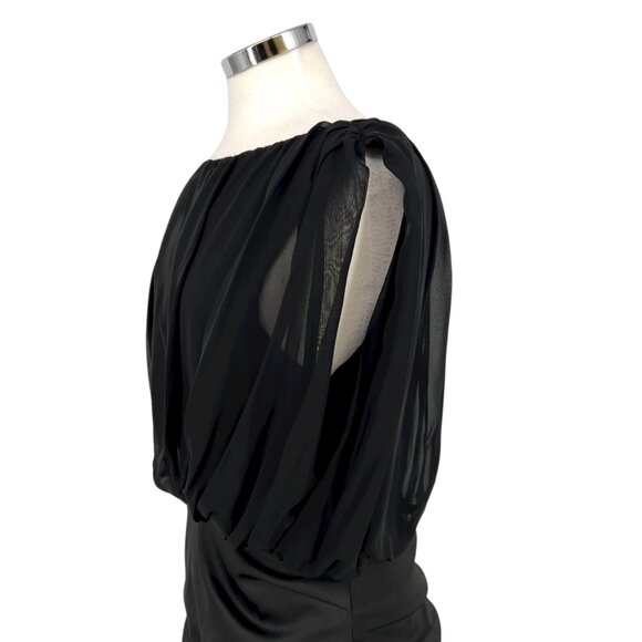 Saks Fifth Avenue Black Silk Blend Ruched Sleeveless Party Dress Size 12 - Picture 5 of 13